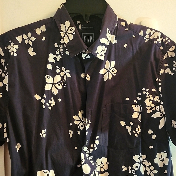 Gap Aloha Shirt Navy Blue Standard Fit Stretch. SIZE M - Picture 3 of 3